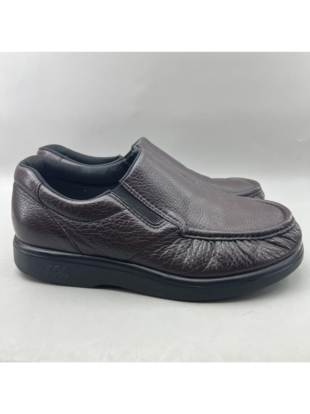 SAS Side Gore Slip On Loafers Men Size 10 WW Wide Burgundy Leather Comfort Shoes